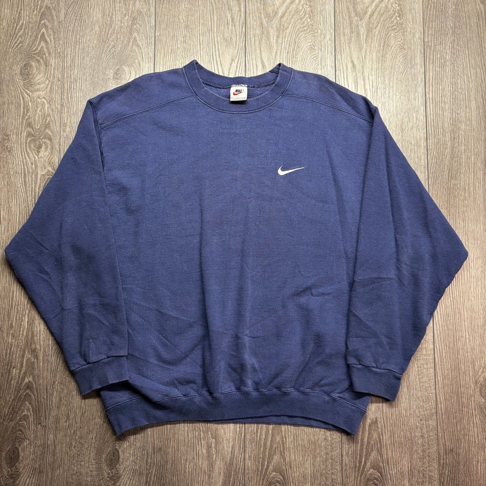 Vintage Nike Crewneck Sweatshirt Large Navy Blue Embroidered Swoosh Made in USA